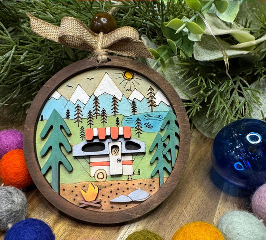 Hand painted Pooup camper Layered Christmas Ornaments| Family Gift | Christmas Ornaments | Handmade Christmas Gifts | Custom