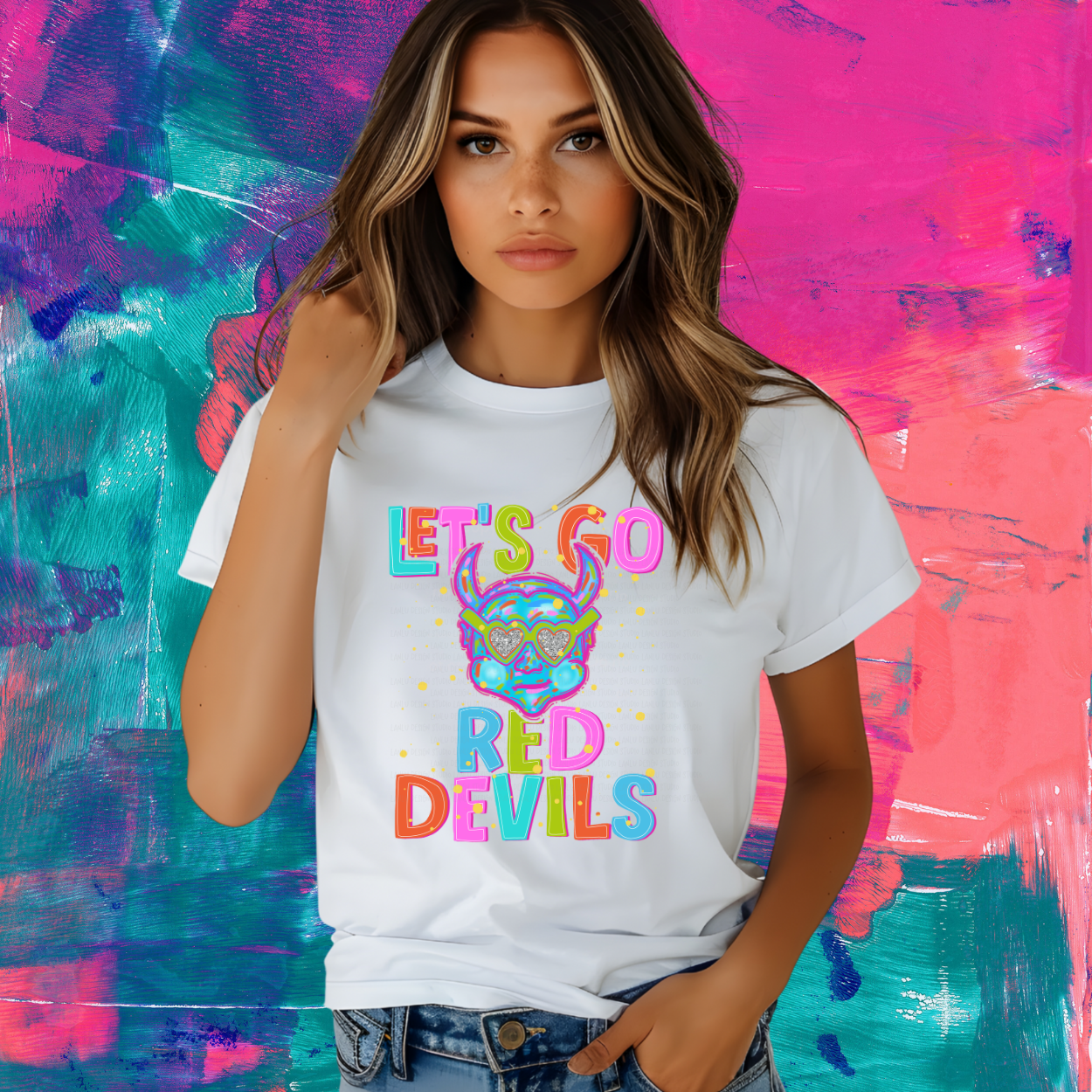 NEON LET'S GO  RED DEVILS | MASCOT TEE | SCHOOL SPIRIT | GAME DAY