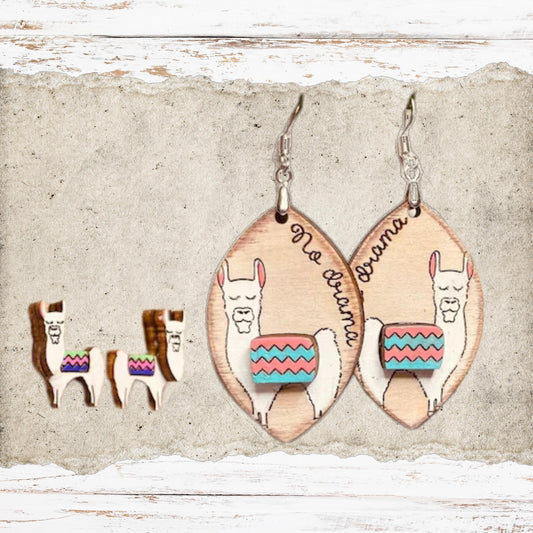 No Llama Drama Dangle Earring Set |  Hand-Painted Lightweight Earrings| Spring Earring | Wood Earrings
