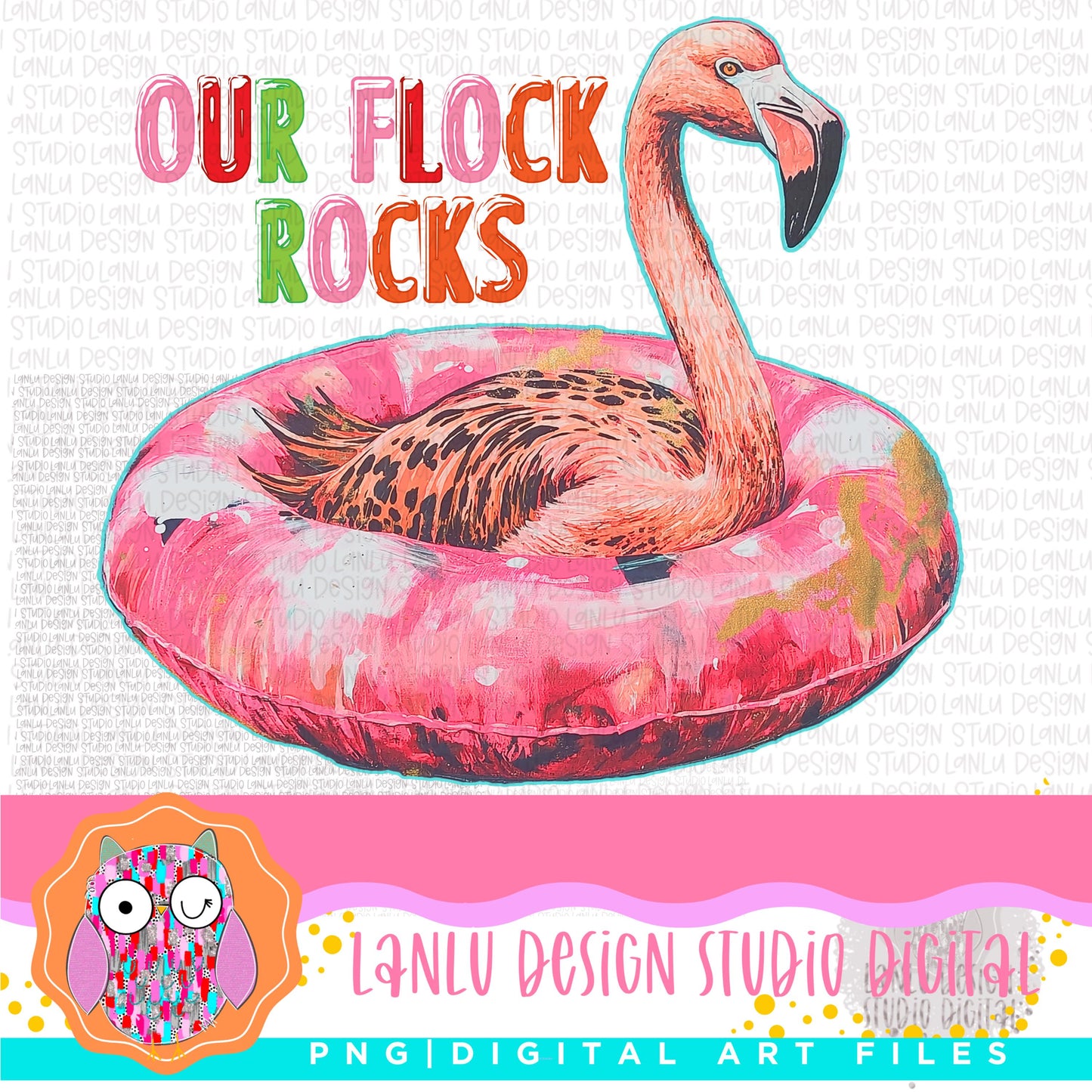 Our Flock Rocks Vibrant Flamingo Digital Art |Printable PNG for T-Shirts, Mugs | 300 DPI Sublimation& DTF Printable Digital Download|