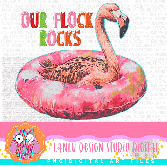 Our Flock Rocks Vibrant Flamingo Digital Art |Printable PNG for T-Shirts, Mugs | 300 DPI Sublimation& DTF Printable Digital Download|