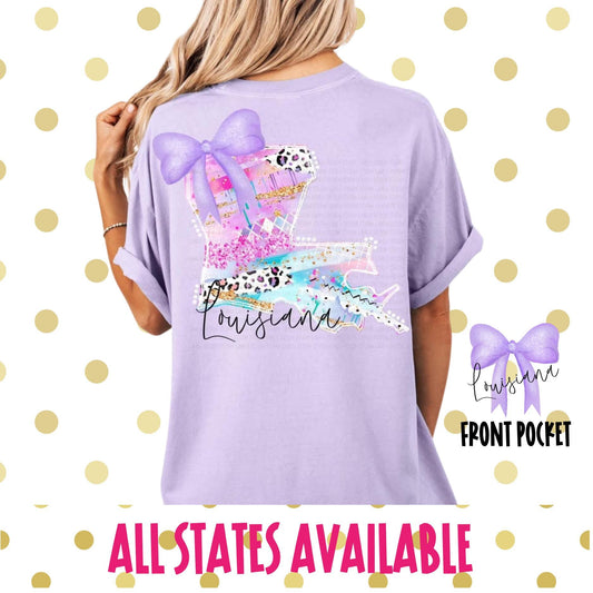 State Floral Coquette Shirt |Coquette Bow State Shirt |Streaky Paint with Bow State Shirt |State Shirt| Home State Lover Gift