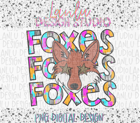 Preppy Paint Stroke Star Eyes Mascot PNG |Foxes