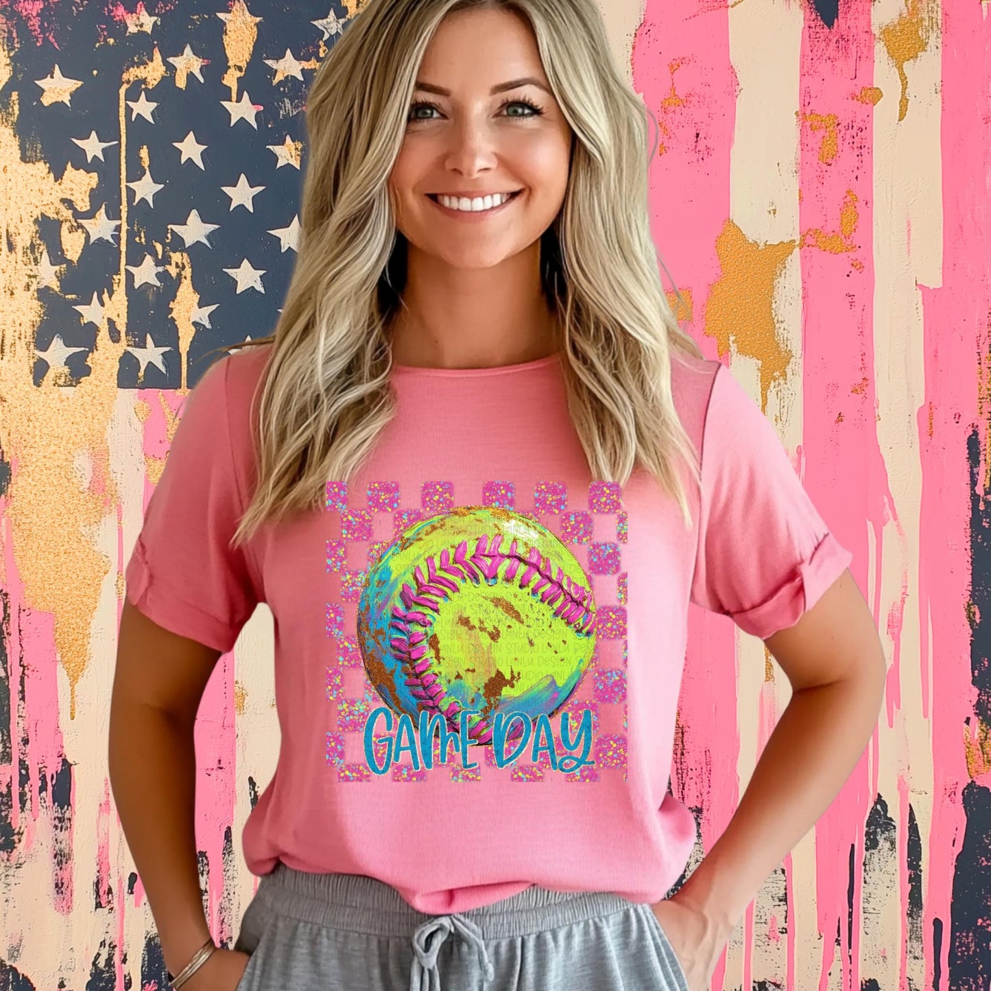 Vibrant Softball Game Day Digital Art Print - High-Quality PNG for Crafting & DIY Projects| Sublimation DTF Printable Digital Download|