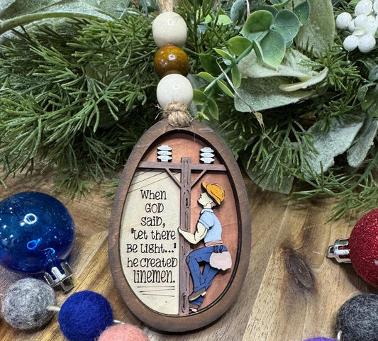 Hand painted Lineman Christmas Ornament | Family Gift | Christmas Ornaments | Handmade Christmas Gifts | Custom
