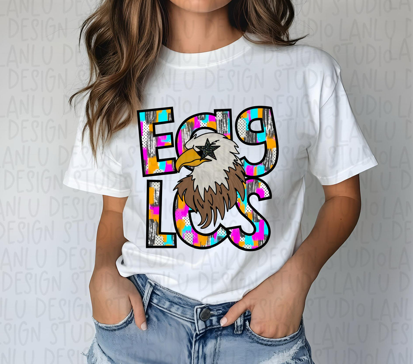 Preppy Paint Stroke Star Eyes Mascot PNG |Eagles