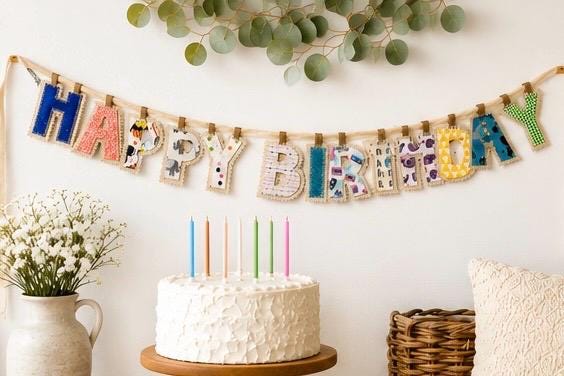 Fabric Happy Birthday Banner | Reusable Birthday Garland | Neutral Birthday Decor | Personalized Birthday Banner | First Birthday Party Deco