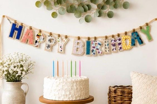 Fabric Happy Birthday Banner | Reusable Birthday Garland | Neutral Birthday Decor | Personalized Birthday Banner | First Birthday Party Deco