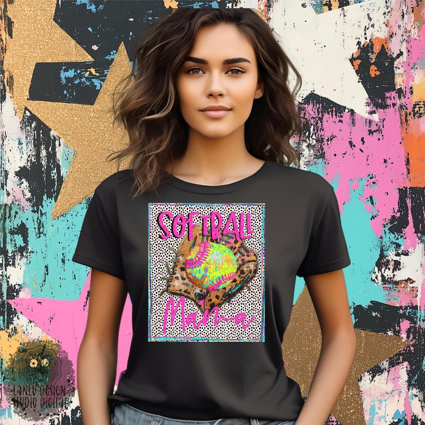 Softball Mama Digital Art PNG - Vibrant Leopard Design for T-Shirts & Crafts|300 DPI Sublimation DTF Printable Digital Download|