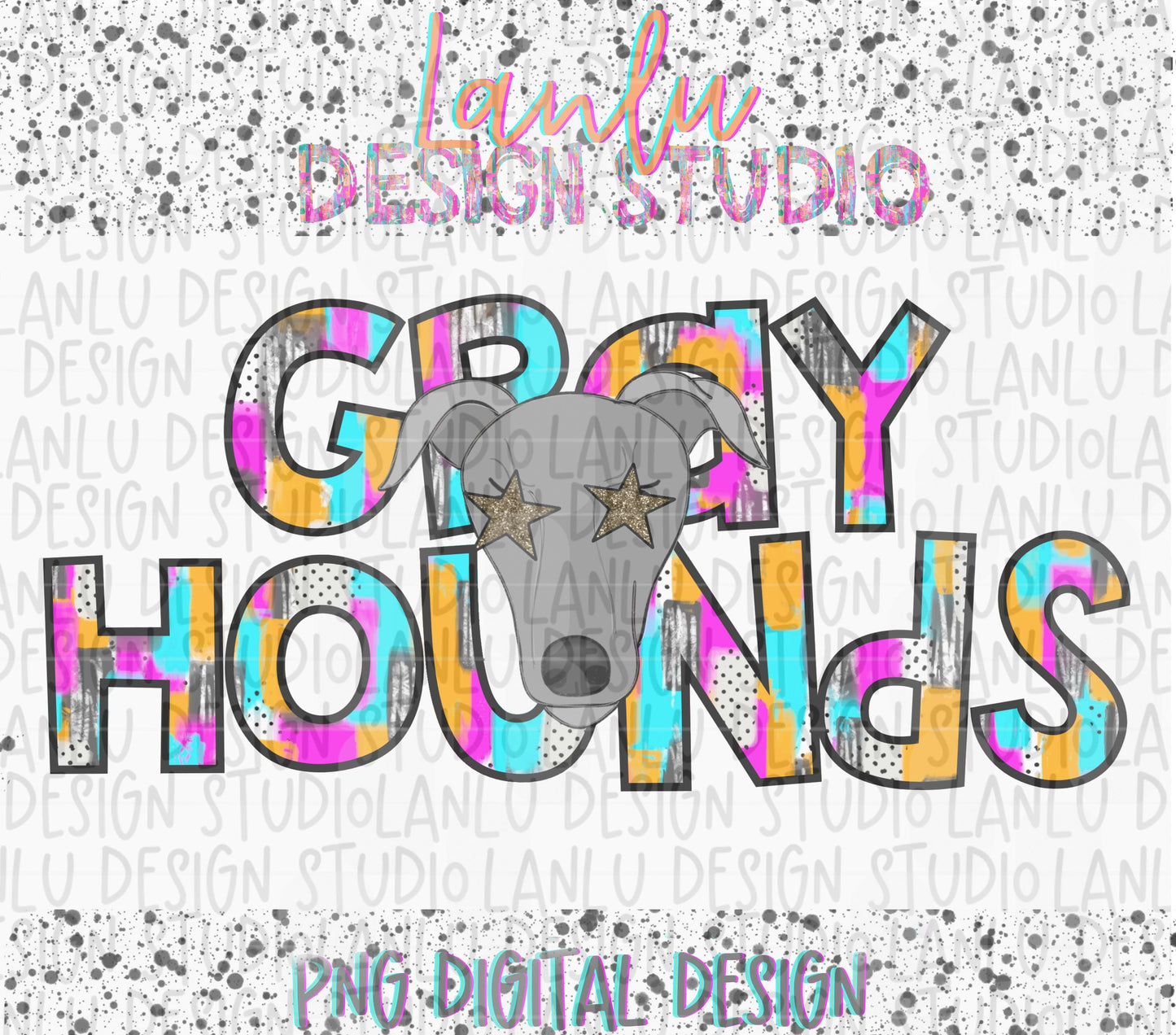 Preppy Paint Stroke Star Eyes Mascot PNG |Grayhounds
