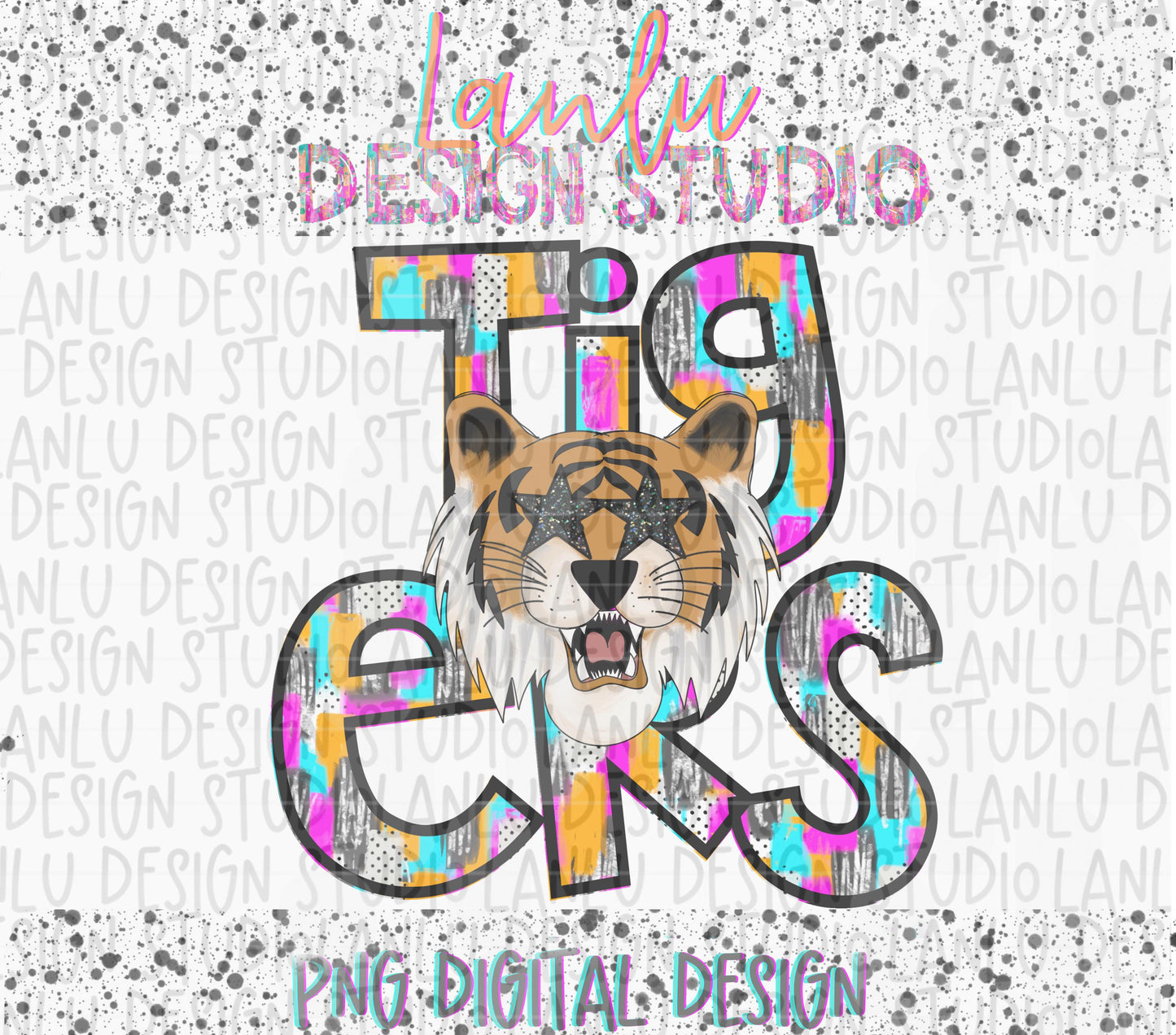 Preppy Paint Stroke Star Eyes Mascot PNG |Tigers