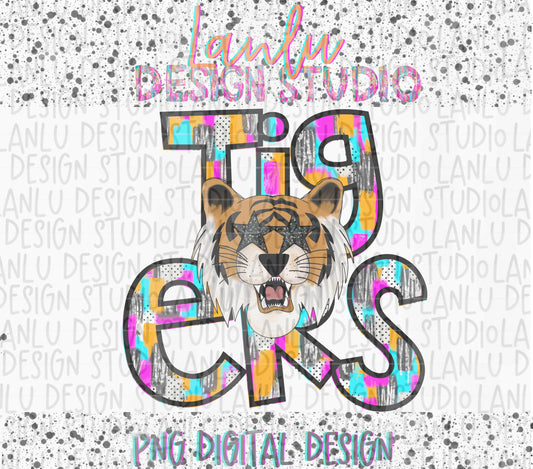 Preppy Paint Stroke Star Eyes Mascot PNG |Tigers