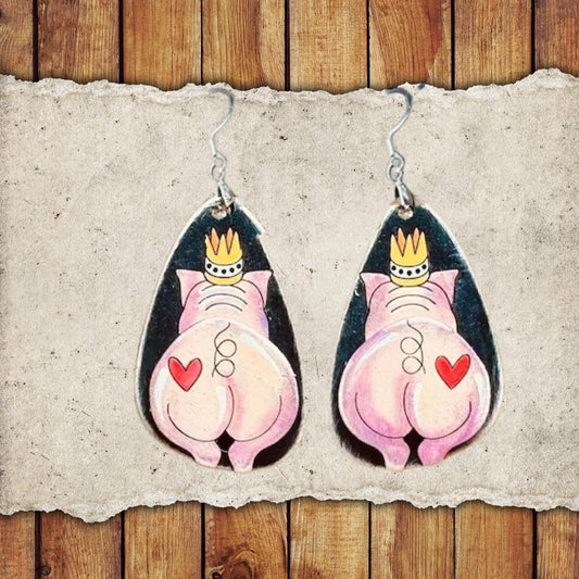 Valentine Princess Pig Dangle Earring Set | Valentine's Day Hand-Painted Lightweight Wooden Earrings| Love-Themed Jewelry Gift for Her