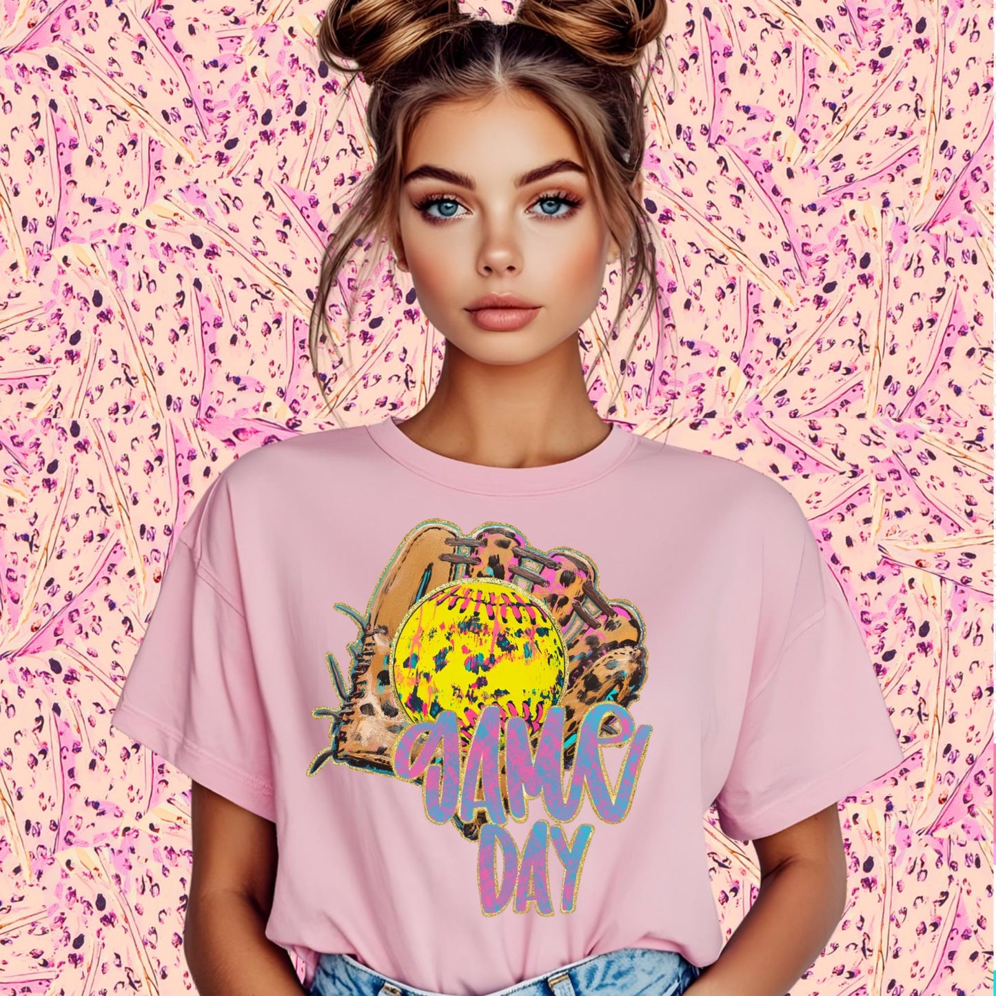 Vibrant Softball Game Day PNG with Ball and Glove | Sports Digital Art Download|300 DPI Sublimation& DTF Printable Digital Download|