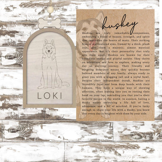 Personalized Story Card Huskey Ornament| Heartfelt Keepsake| Dog Lover Gift| Unique Holiday Decoration| Car Charm
