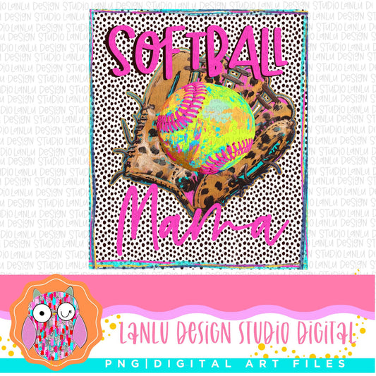 Softball Mama Digital Art PNG - Vibrant Leopard Design for T-Shirts & Crafts|300 DPI Sublimation DTF Printable Digital Download|