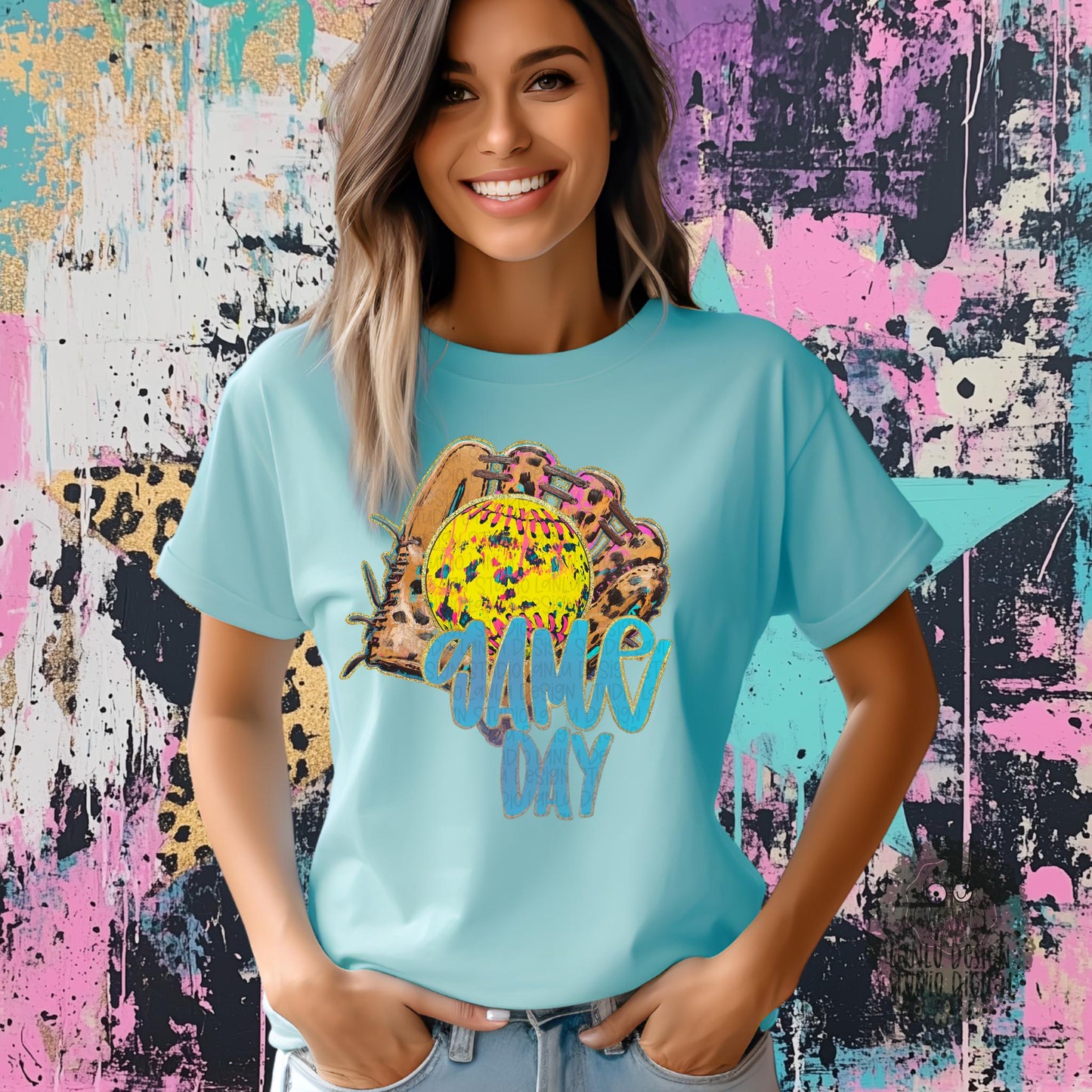 Softball Game Day PNG Digital Art File | Vibrant Glove & Ball Design for Sublimation||300 DPI Sublimation DTF Printable Digital Download|
