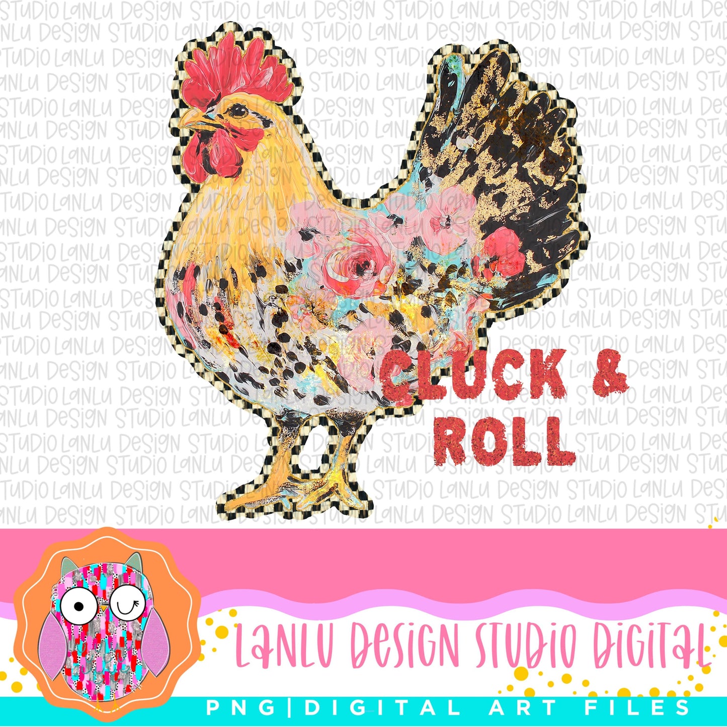 Vibrant Cluck & Roll Chicken PNG Digital Art – Rustic Farmhouse Decor|300 DPI Sublimation and DTF Printable Digital Download|