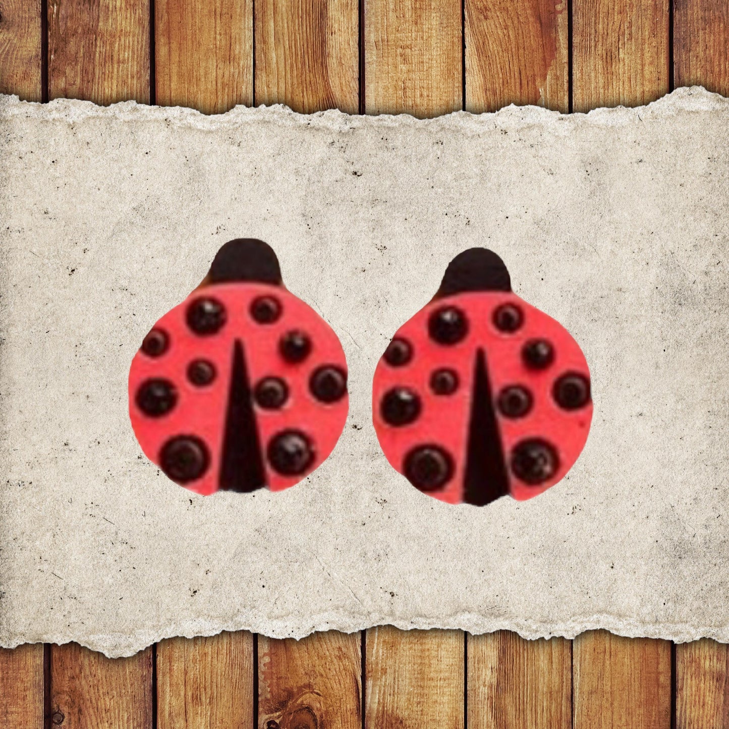 Spring Lady Bug Stud Earring Set | Hand-Painted Lightweight Earrings| Spring Earring | Wood Earrings