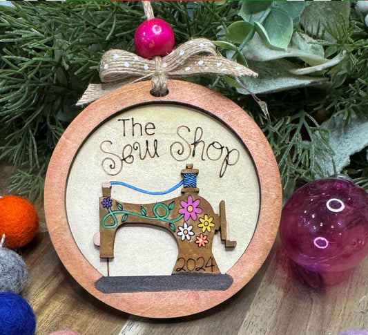 Hand painted the sew shop sewing machine Christmas Ornaments | Handmade Christmas Gifts | Custom