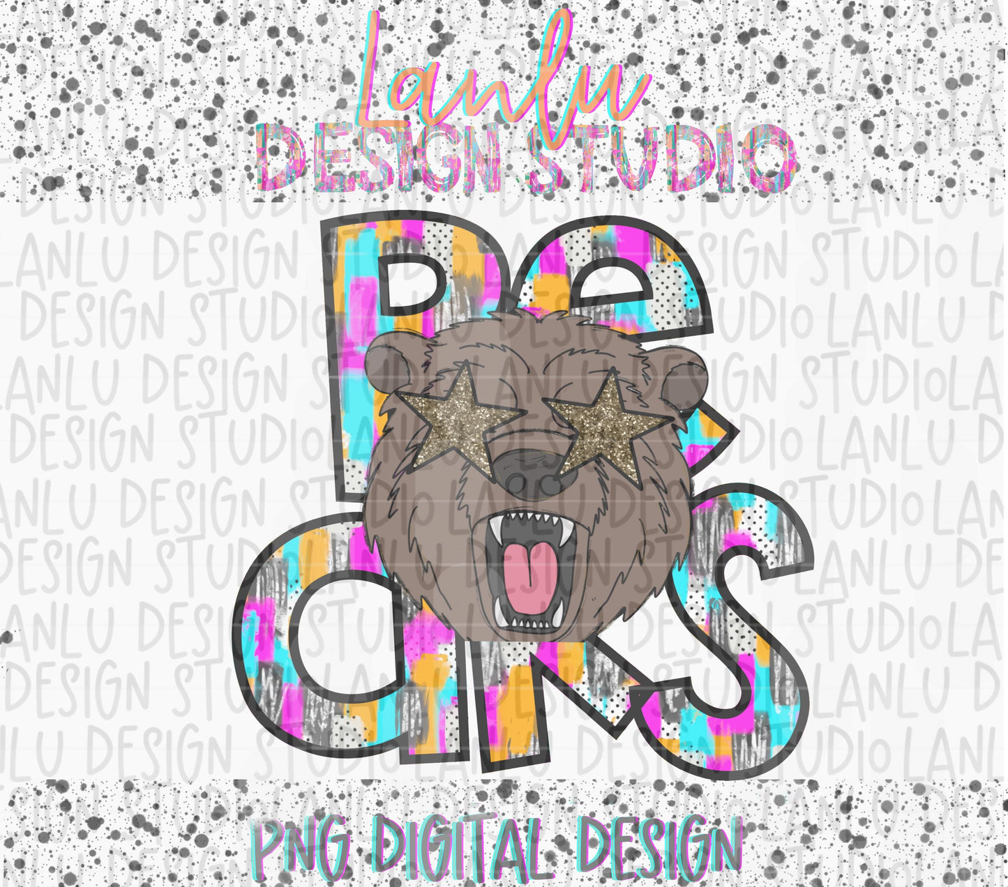 Preppy Paint Stroke Star Eyes Mascot PNG | Bears