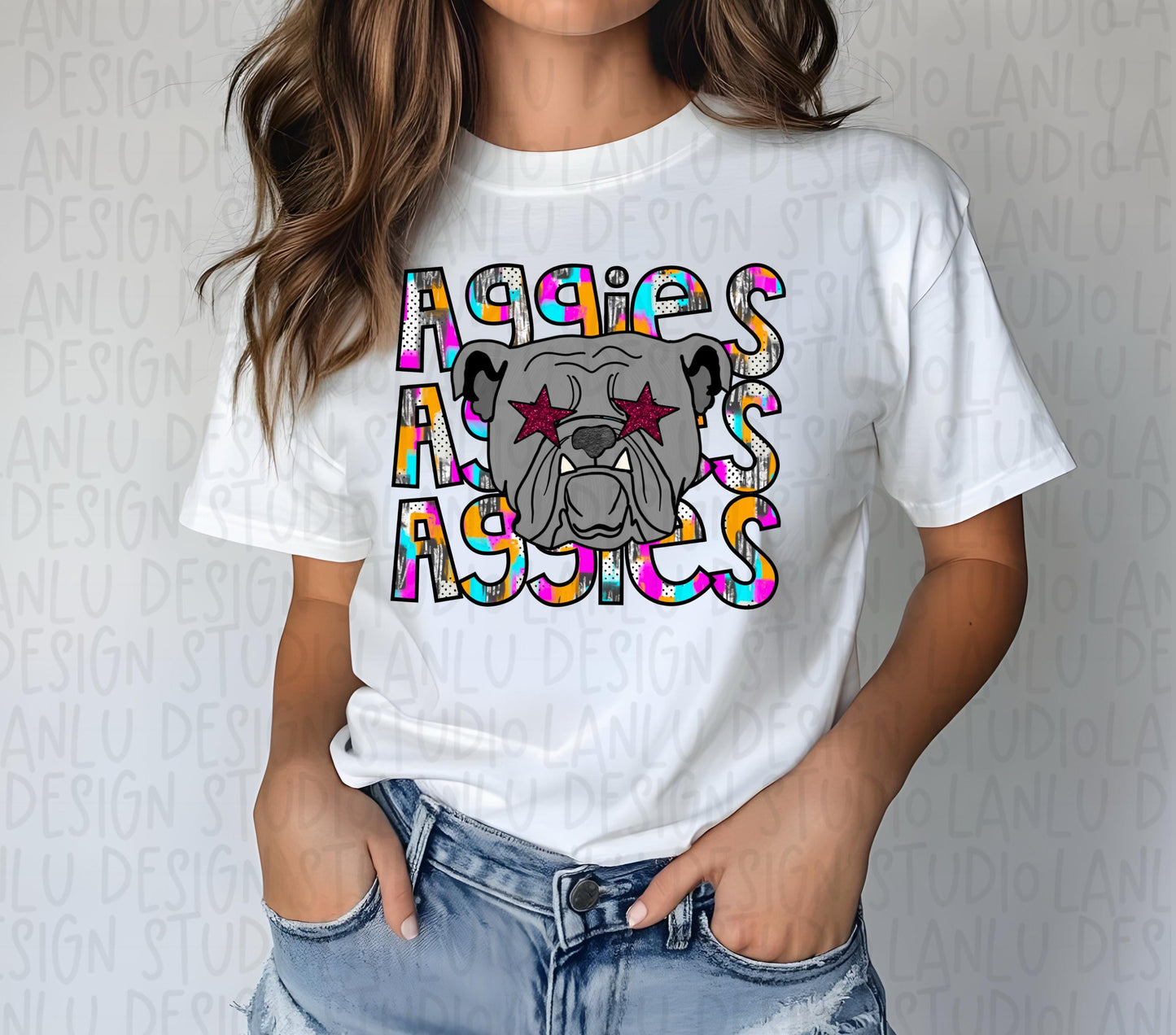 Preppy Paint Stroke Star Eyes Mascot PNG | Aggies