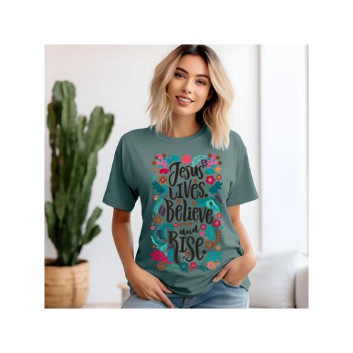 Jesus lives, believe and rise | Christian Easter Graphics | Floral Resurrection Collage| | Christian Shirt| Jesus Shirt Designs