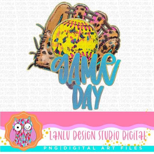 Softball Game Day PNG Digital Art File | Vibrant Glove & Ball Design for Sublimation||300 DPI Sublimation DTF Printable Digital Download|
