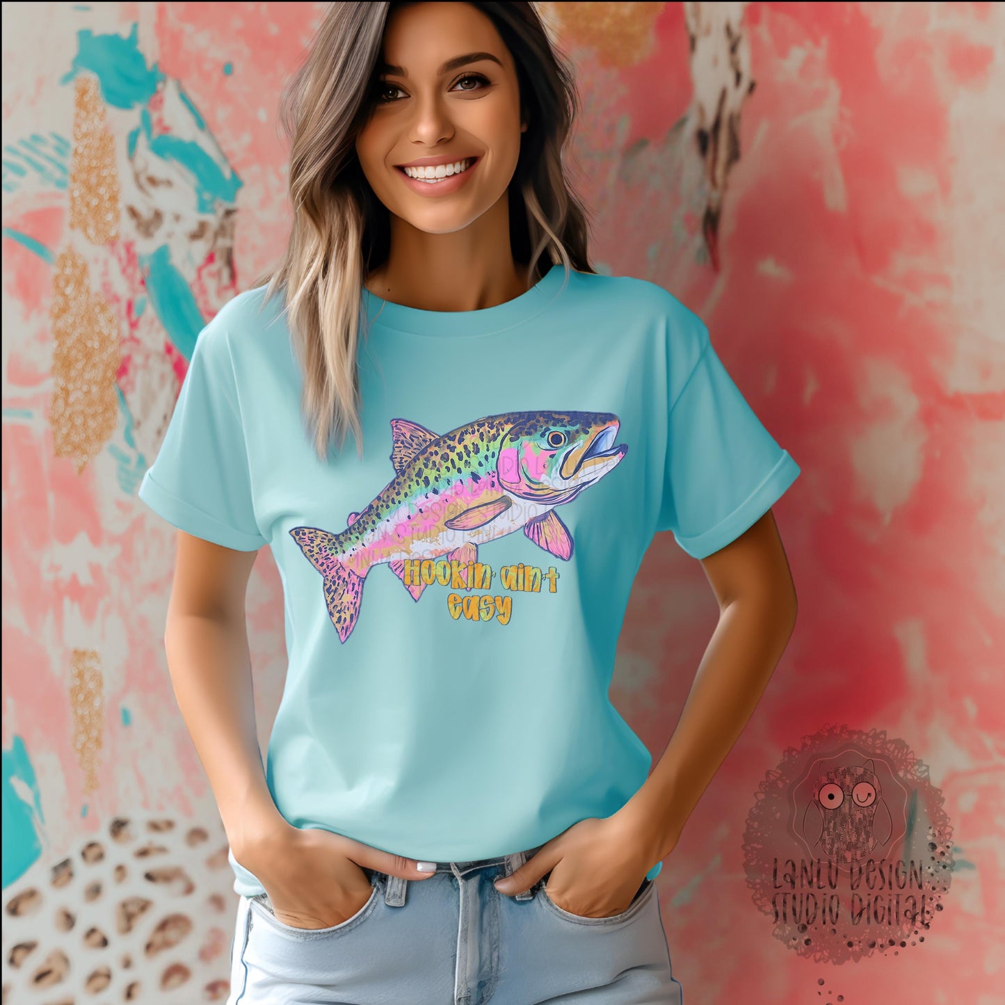 Vibrant Hookin Ain't Easy Fish Art Print - Colorful Art for Fishing Lovers|300 DPI Sublimation& DTF Printable Digital Download|