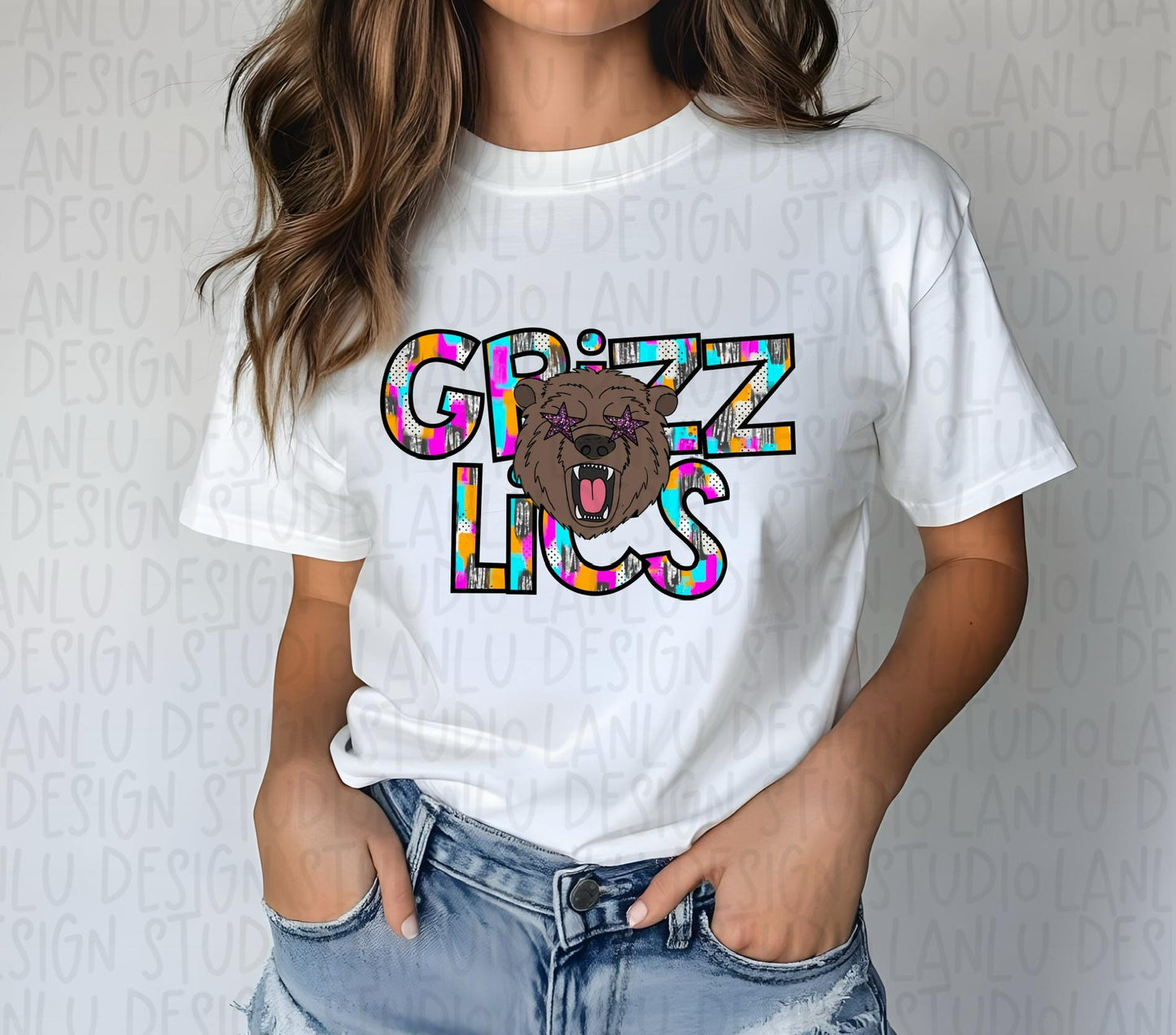 Preppy Paint Stroke Star Eyes Mascot PNG | Grizzlies