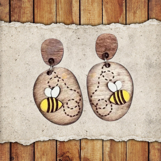 Valentine Bee Dangle Earring Set | Valentine's Day Hand-Painted Lightweight Wooden Earrings| Love-Themed Jewelry Gift for Her
