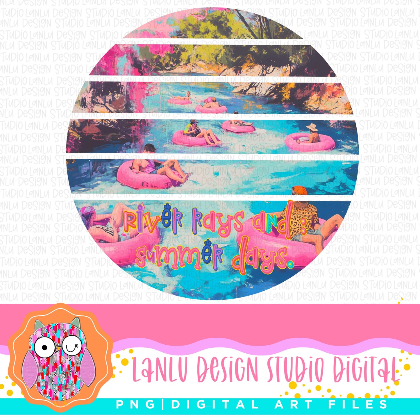 River Days and Sun Rays Vintage Summer River Tubing Digital Art Print |Retro Art|300 DPI Sublimation& DTF Printable Digital Download|