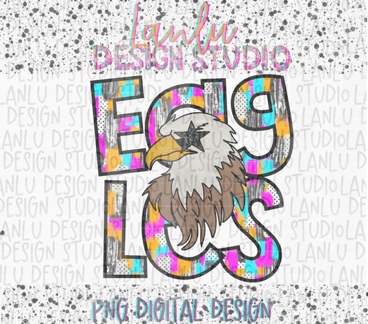 Preppy Paint Stroke Star Eyes Mascot PNG |Eagles