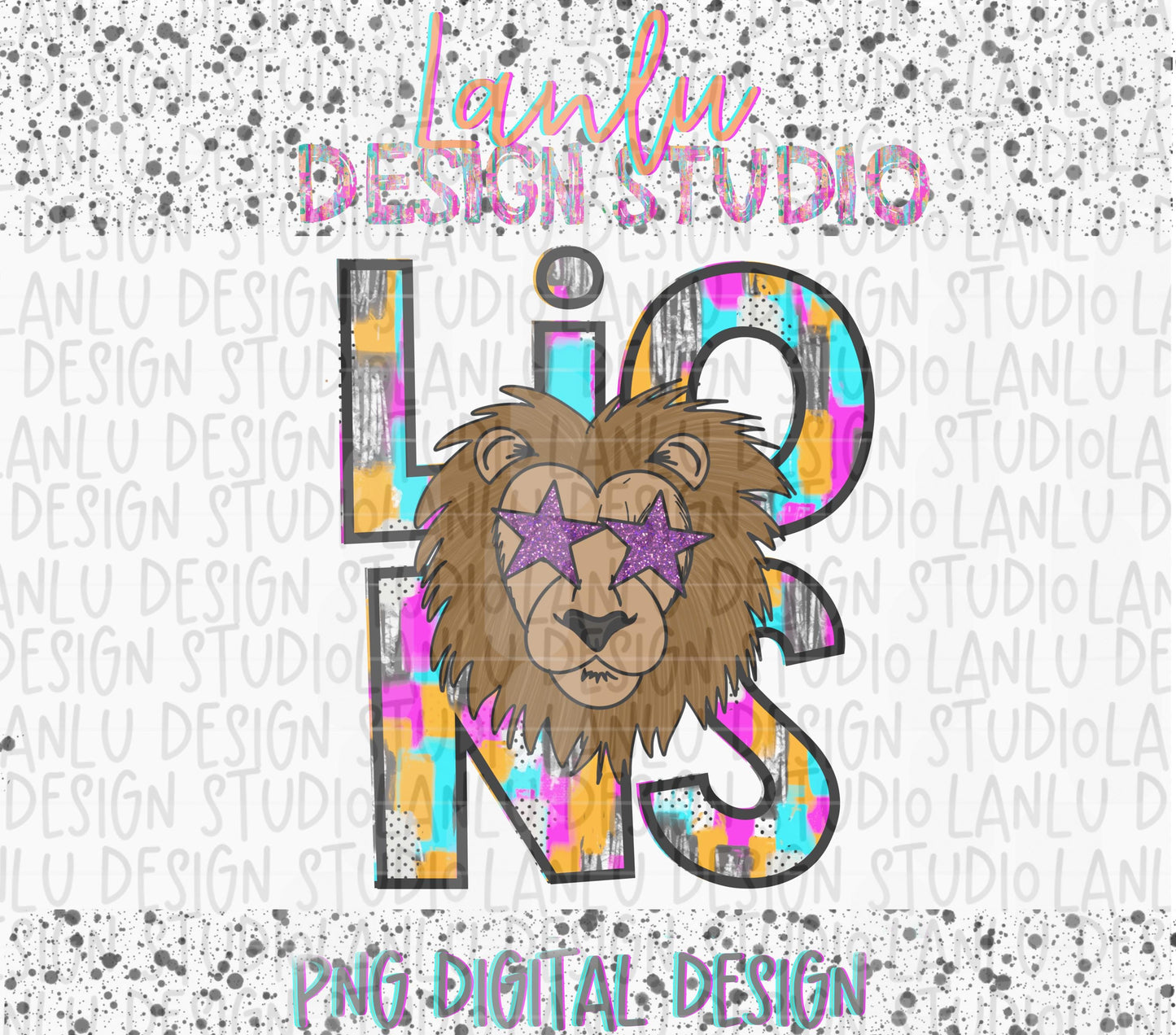 Preppy Paint Stroke Star Eyes Mascot PNG |Lions