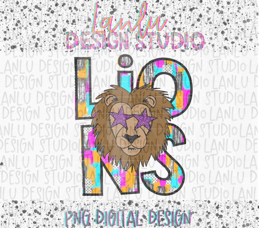 Preppy Paint Stroke Star Eyes Mascot PNG |Lions