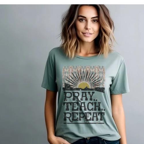 Pray Teach Repeat | Everyday Christian Graphics | Christian Shirt| Jesus Shirt Designs