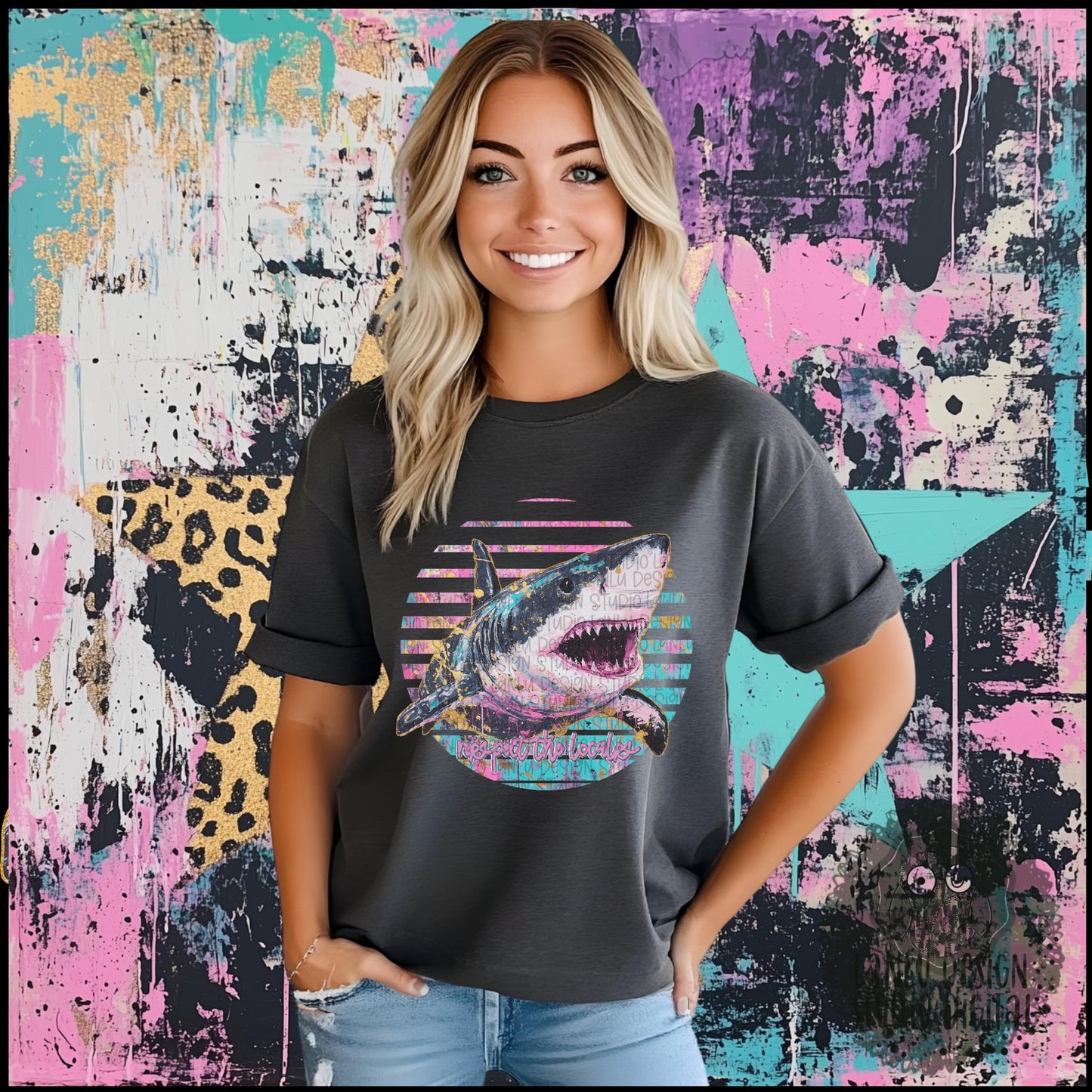 Respect the Locals Shark PNG |Vibrant Digital Art for Apparel, Home Decor, and Crafts|300 DPI Sublimation& DTF Printable Digital Download|