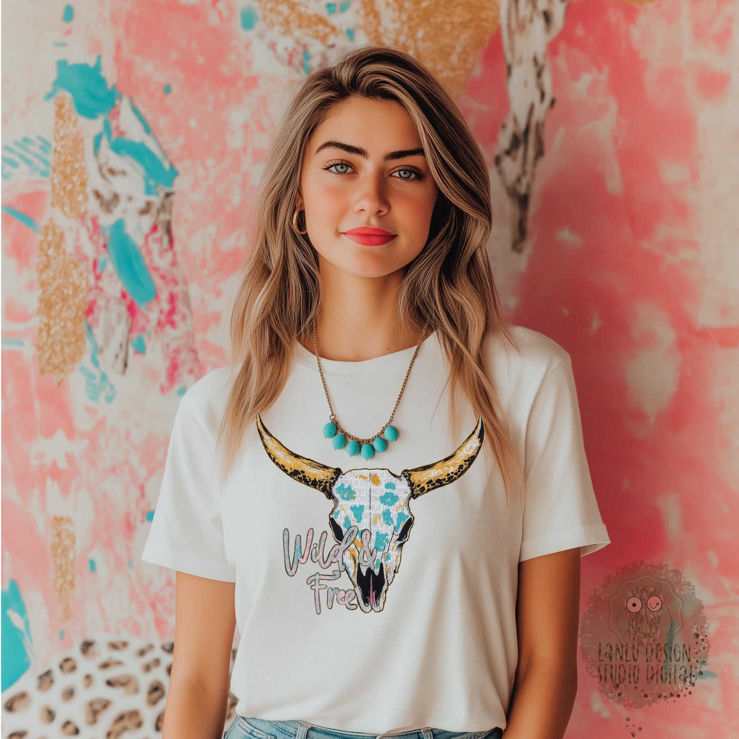 Wild and Free Boho Bull Skull Watercolor Art Print | Instant Download Digital Wall Decor| Sublimation& DTF Printable Digital Download|