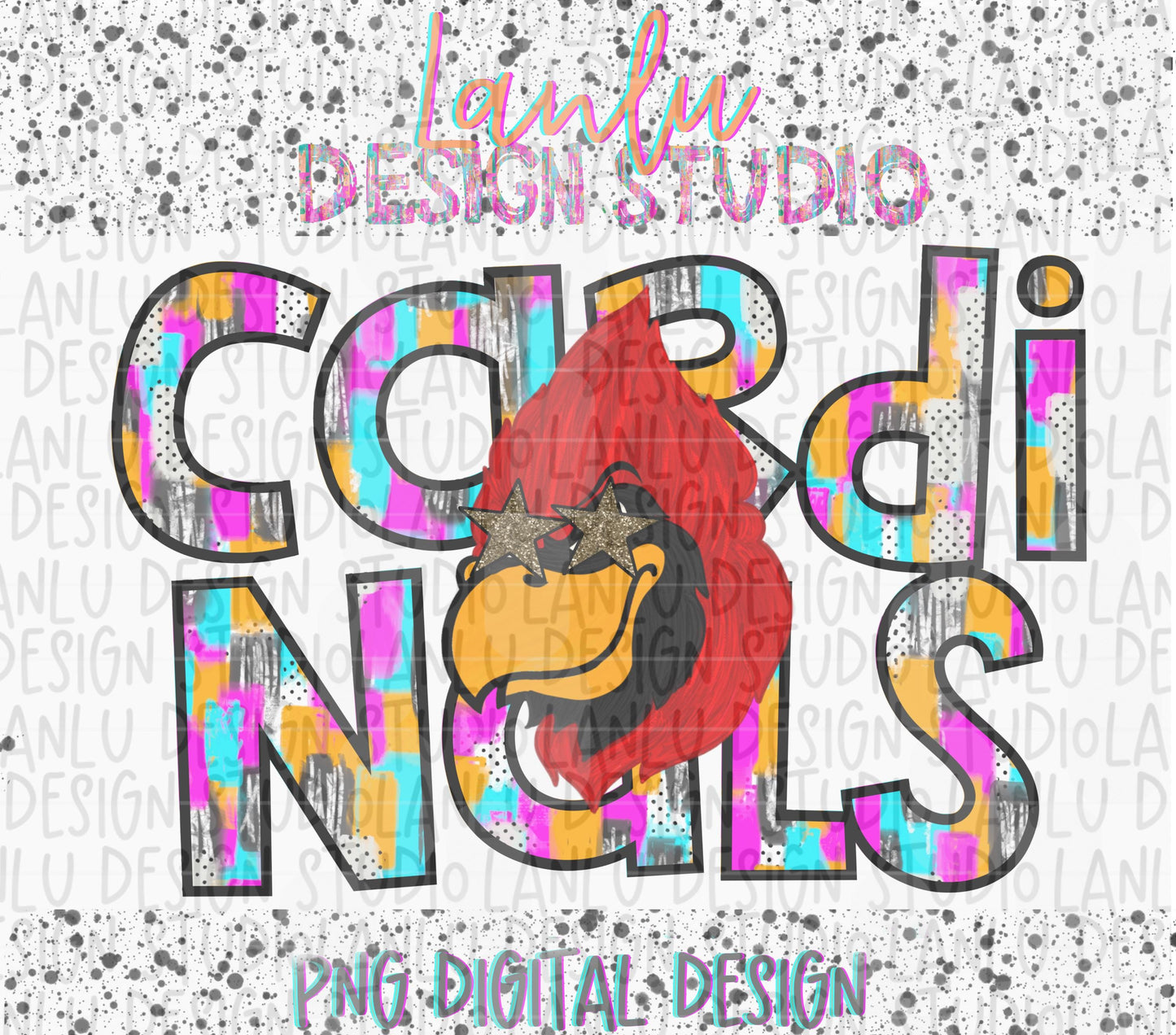 Preppy Paint Stroke Star Eyes Mascot PNG |Cardinals