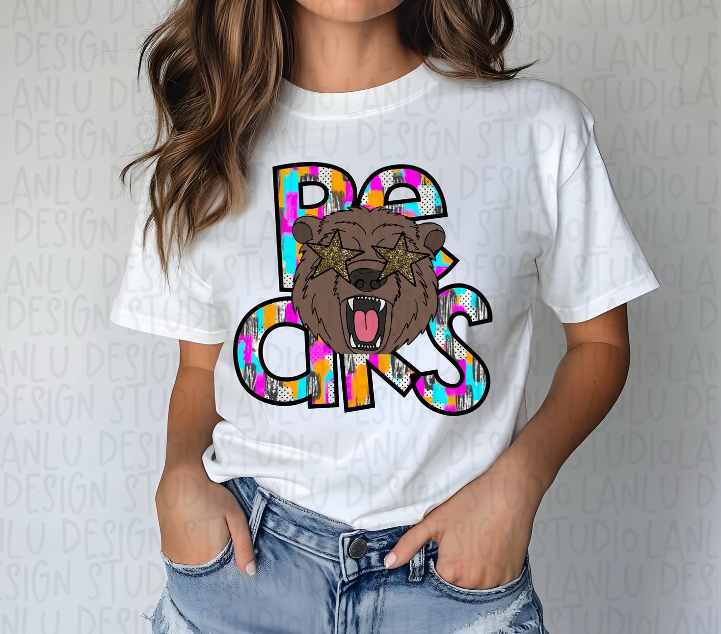 Preppy Paint Stroke Star Eyes Mascot PNG | Bears
