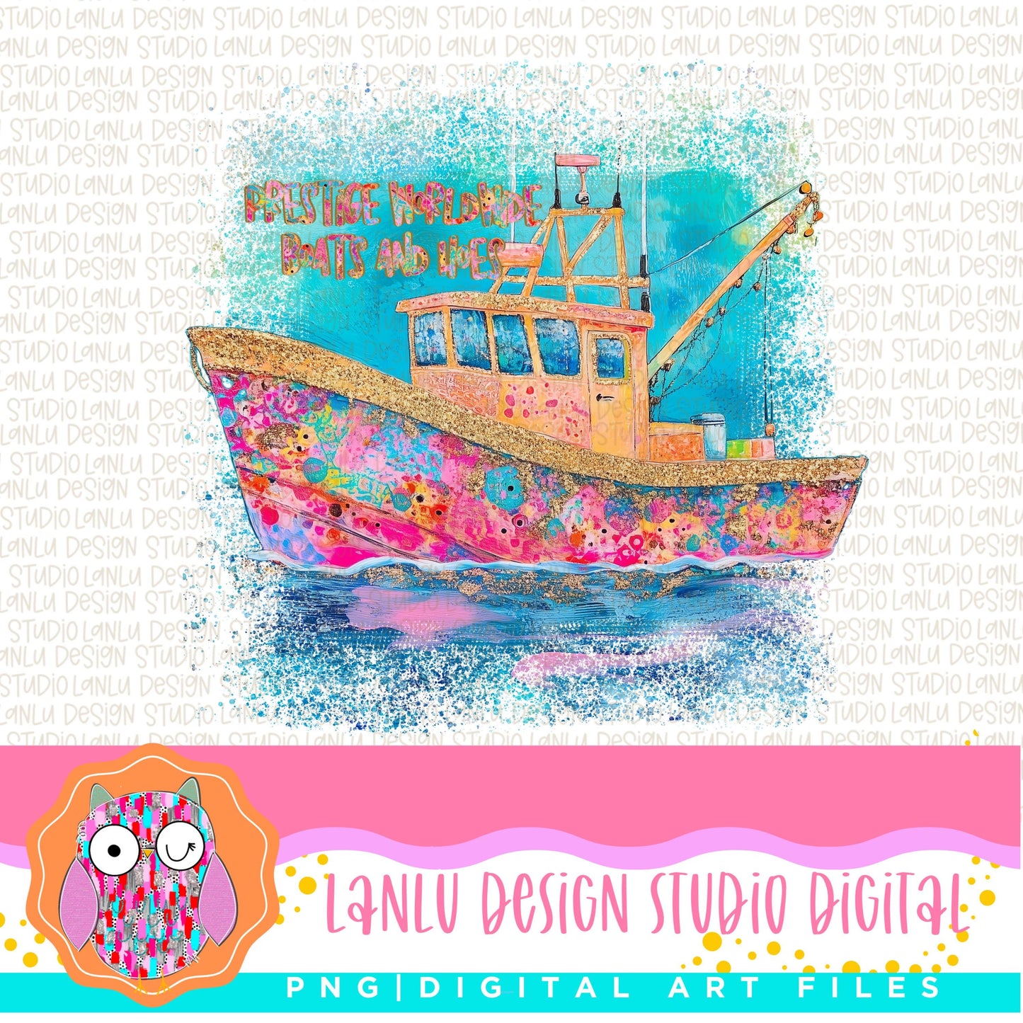Vibrant Prestige Worldwide Boats and Hoes Shrimp Boat Art PNG Digital File