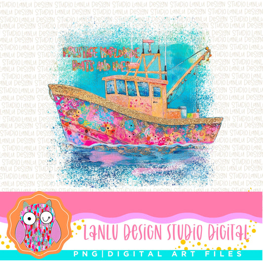 Vibrant Prestige Worldwide Boats and Hoes Shrimp Boat Art PNG Digital File