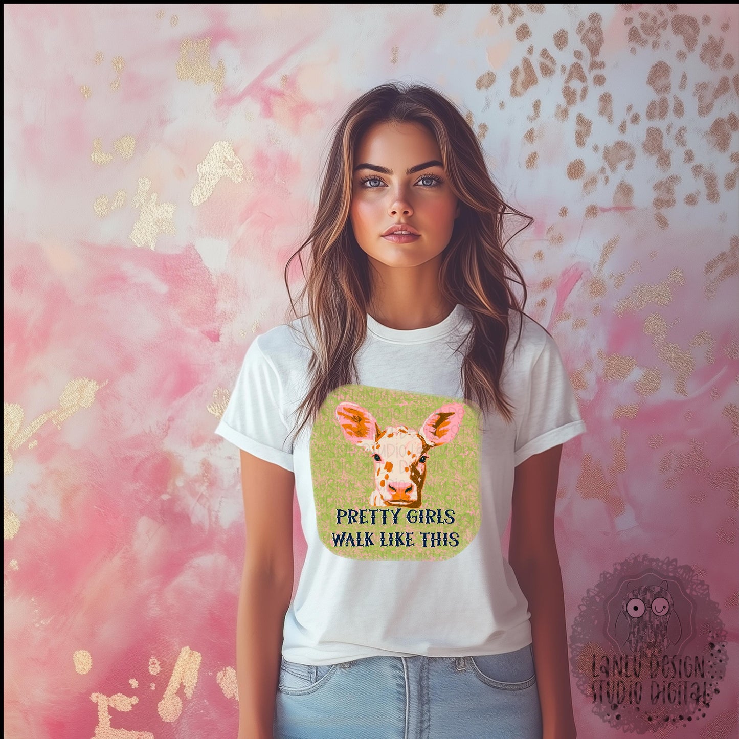 Pretty Girls Walk Like This Charming Farmhouse Pig Print |Fun Digital Art Download|300 DPI Sublimation& DTF Printable Digital Download|