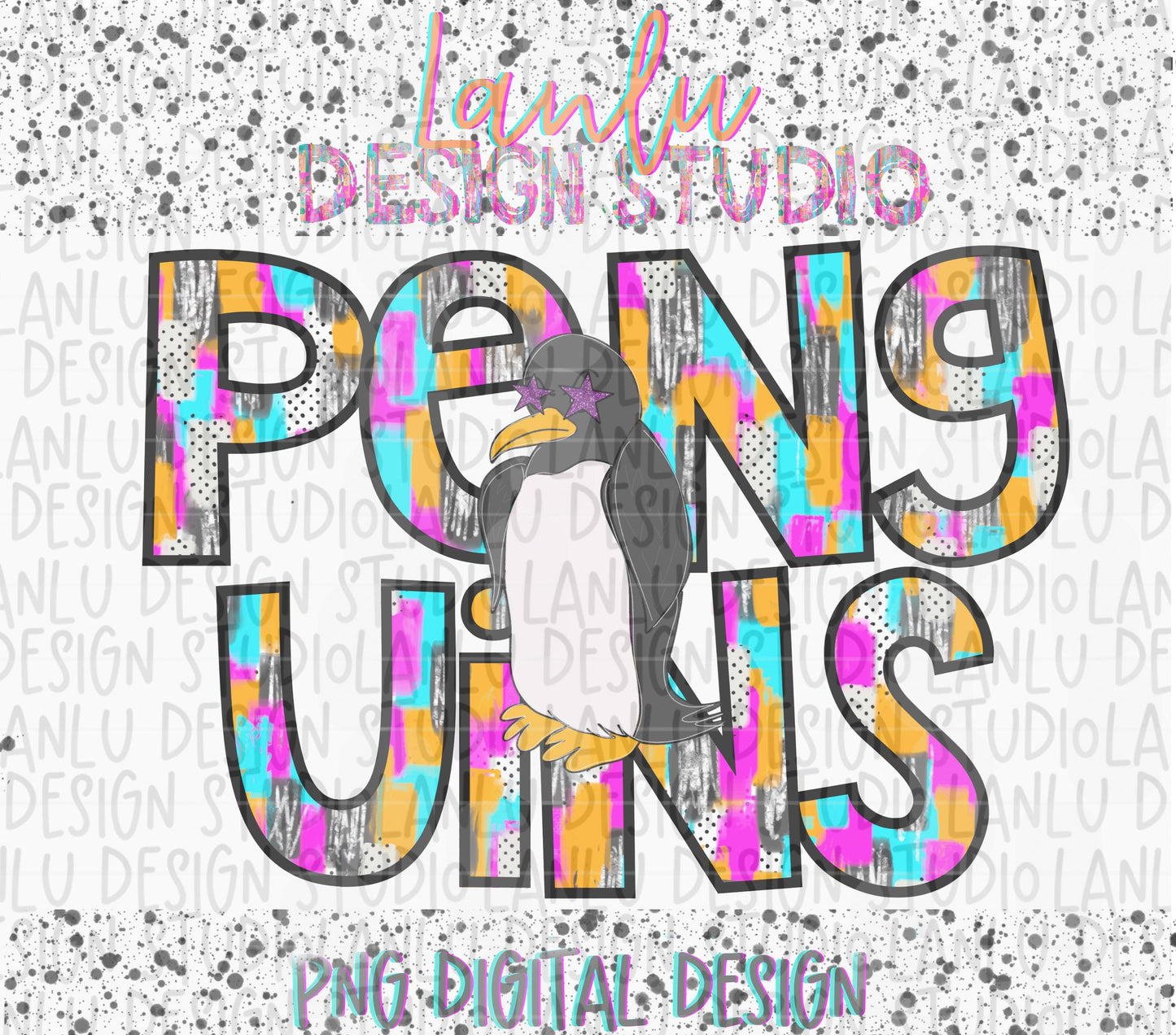 Preppy Paint Stroke Star Eyes Mascot PNG |Penguins