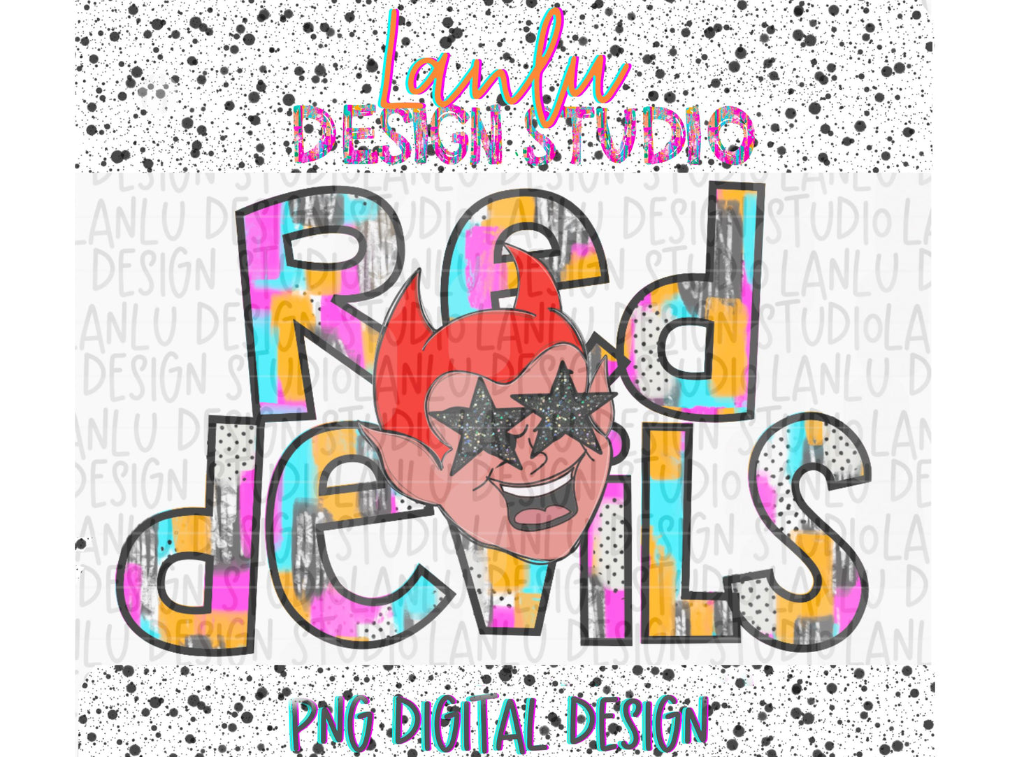 Preppy Paint Stroke Star Eyes Mascot PNG | Red Devils