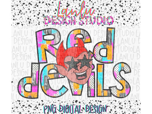 Preppy Paint Stroke Star Eyes Mascot PNG | Red Devils