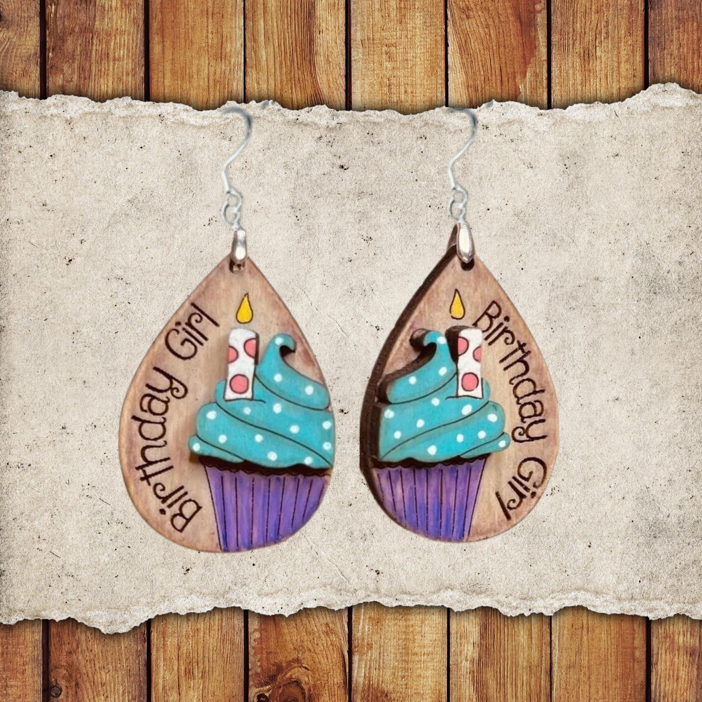 Birthday Girl Dangle Earring Set | Hand-Painted Lightweight Earrings| Spring Earring | Wood Earrings