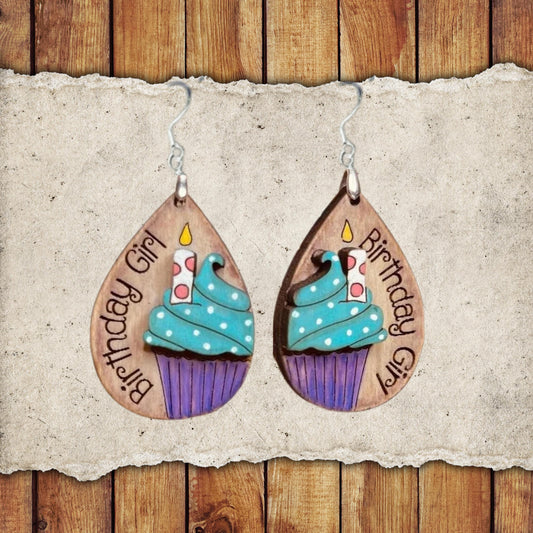 Birthday Girl Dangle Earring Set | Hand-Painted Lightweight Earrings| Spring Earring | Wood Earrings