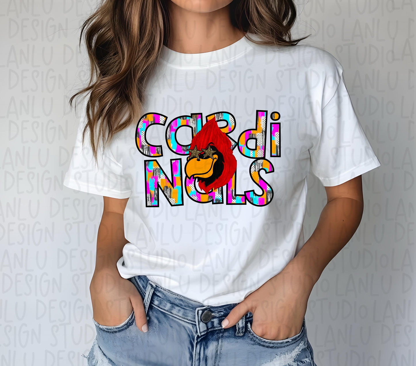 Preppy Paint Stroke Star Eyes Mascot PNG |Cardinals