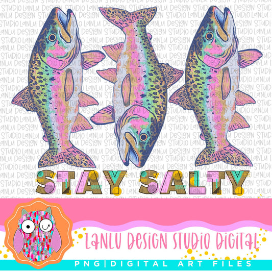 Stay Salty Fish PNG Design for T-Shirts | Colorful Digital Art File for DIY Apparel Crafting|Sublimation& DTF Printable Digital Download|